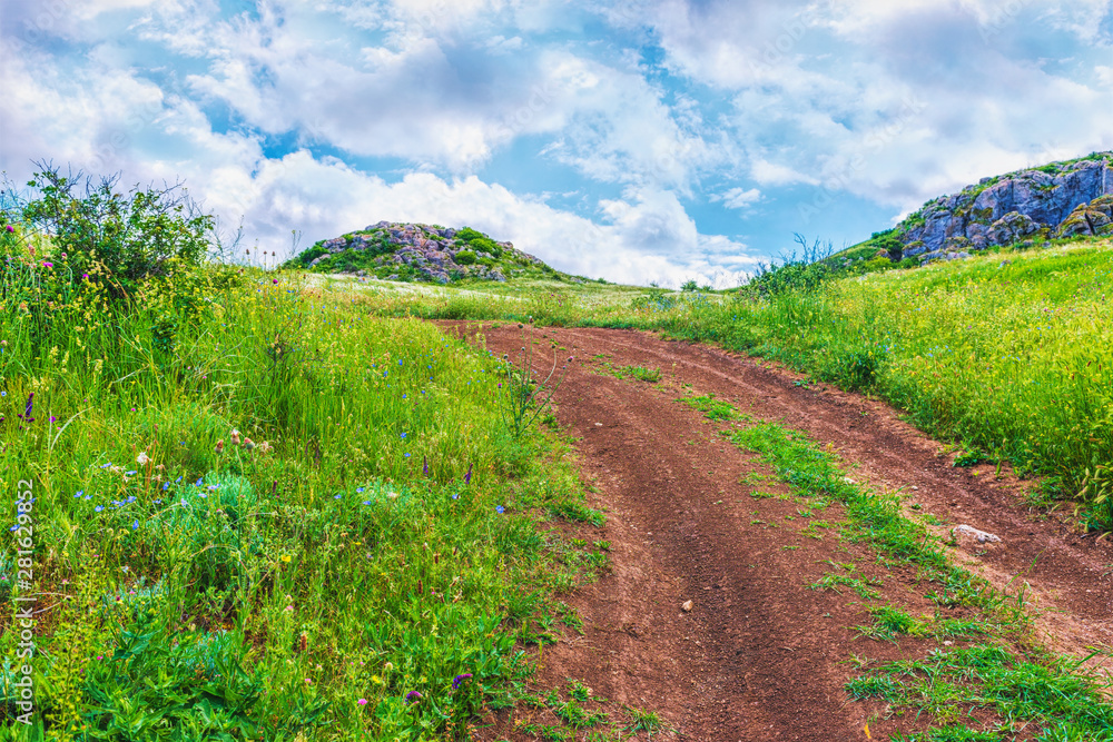 Fototapeta premium Crimea, Kerch. Nature reserve - dirt road. Hiking landscape park
