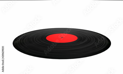 Black Vinyl Record with White Blank Label on a white background. 3d Rendering