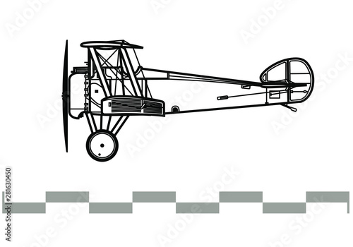Sopwith Camel. Outline vector drawing