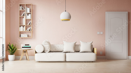 Interior poster mock up living room with colorful white sofa . 3D rendering.