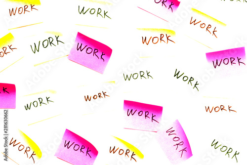 Repeating pattern from the word "work" on a white background with multi-colored lines.