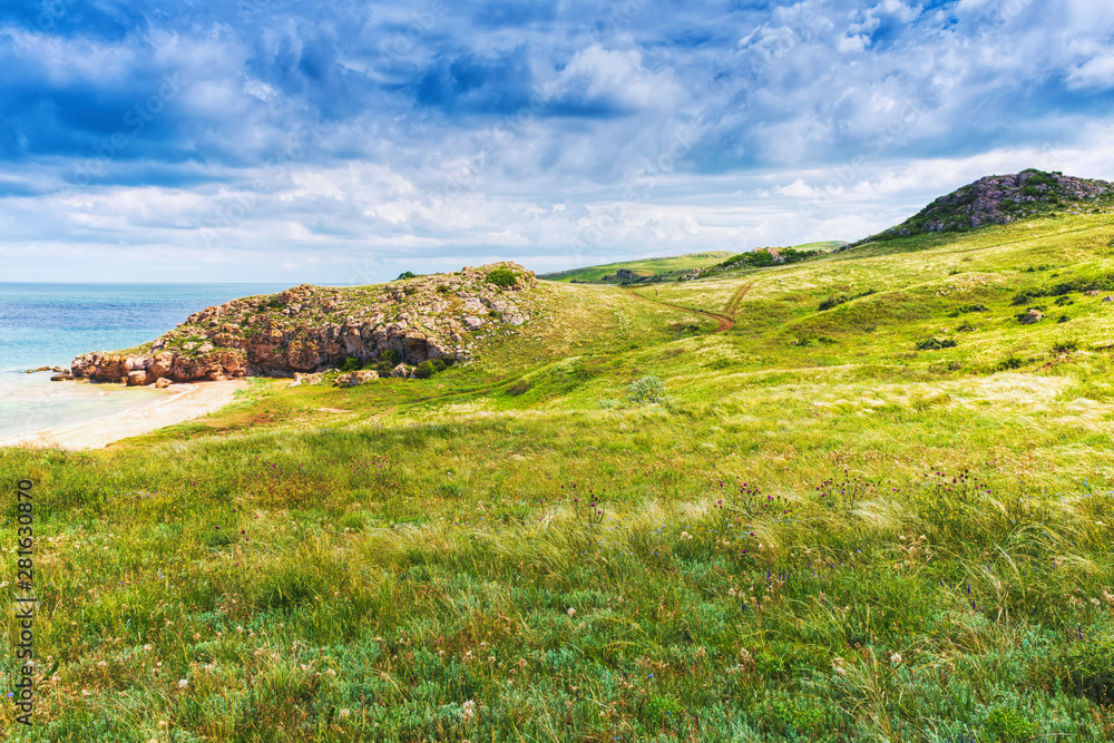 Crimea- natural landscape. Kerch- Azov sea. Scenery background- vacation destinations
