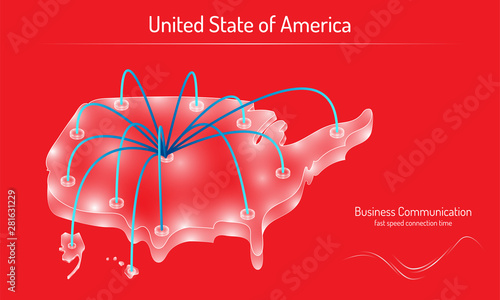 business communication fast speed network connection time on emerald crystal white glass united state of america usa is location map. vector illustration esp10