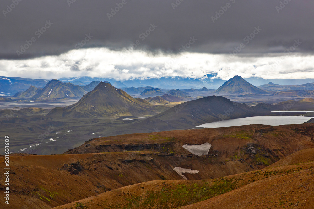 Beautiful contrast of the mountainous landscape in Iceland.