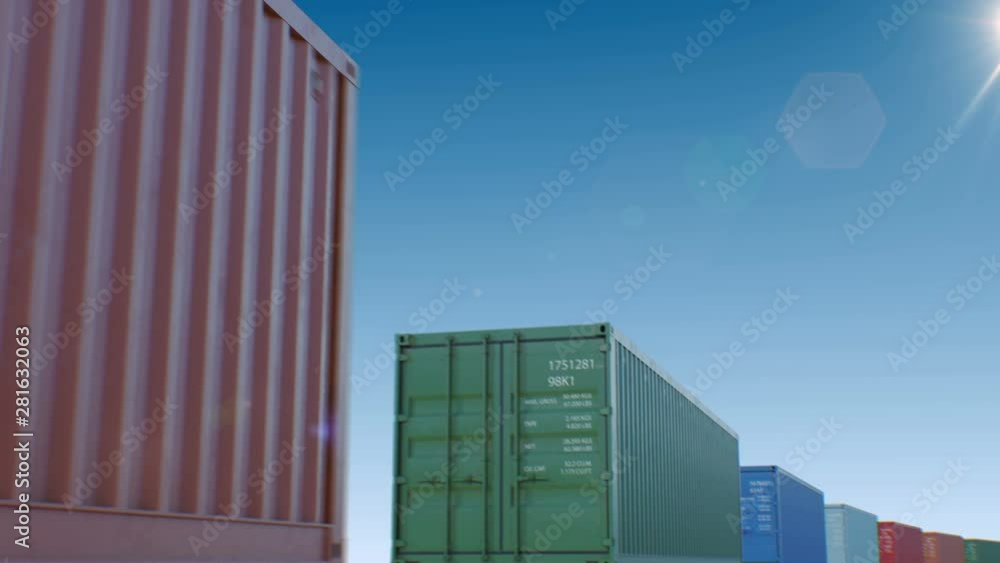 Containers Stream on Blue Sky Background with the Sun Seamless. Looped 3d Animation of Abstract Modern Metal Containers. Logistics Business Concept. 4k Ultra HD 3840x2160. Containers Stream on Blue Sky Background with the Sun Seamless. Looped 3d Animation of Abstract Modern Metal Containers. Logistics Business Concept. 4k Ultra HD 3840x2160.