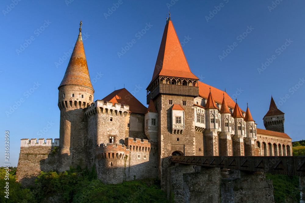 Medieval Castle Corvin in Hunedoara,   Is built in Renaissance-Gothic, Located in the Transylvania, Romania, Europe . Tourism in Europe.