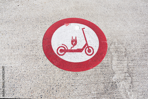 no electric scooters allowed prohibition sign on road pavement, e-scooters banned