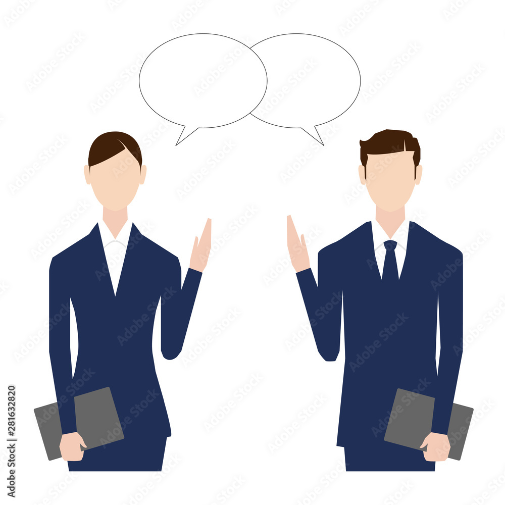 Business people. Vector illustration. Flat design. Man and woman. Speech Bubble. White background. Business people. Vector illustration. Flat design. Man and woman. Speech Bubble. White background.