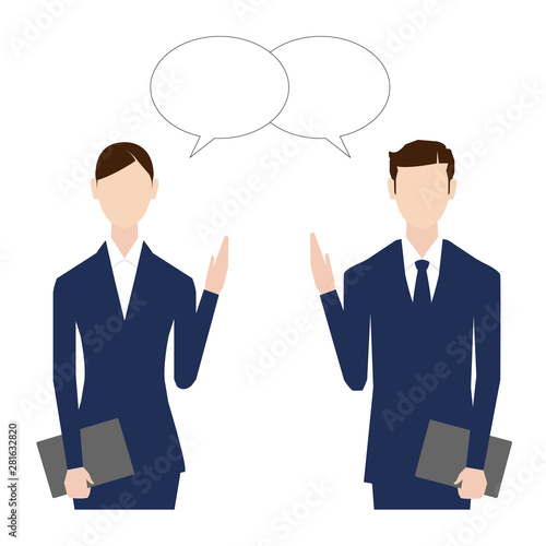Business people. Vector illustration. Flat design. Man and woman. Speech Bubble. White background.