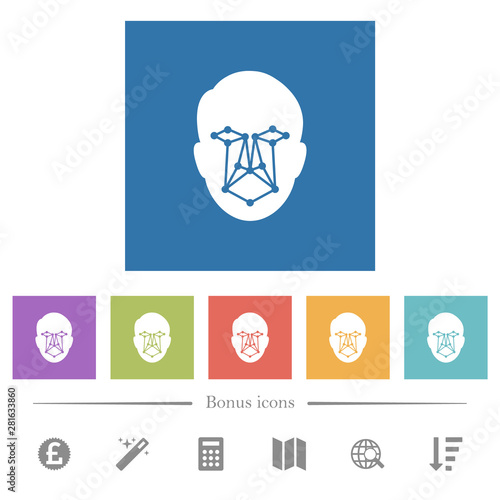 Face recognition flat white icons in square backgrounds photo