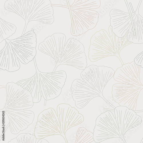 Vector Ginkgo Leaves in Earthy Gold Green Brown Gray Seamless Repeat Pattern