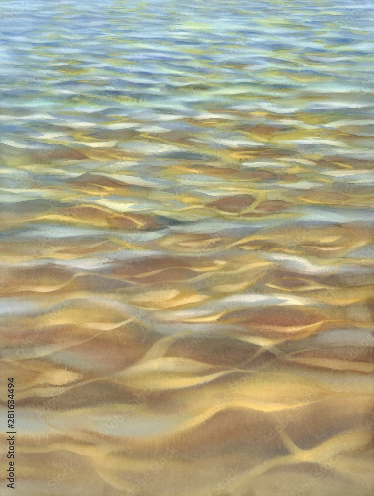 Sunny water with transparent waves watercolor background Sunny water with transparent waves watercolor background