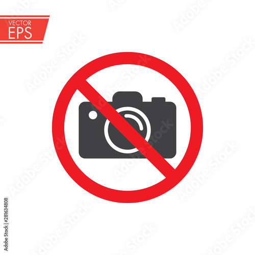 No photography, Prohibition symbol sticker for area places, Isolated on white background. Do not take pictures icon. Warning and attantion alert mark.