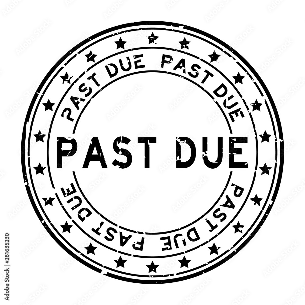 Grunge black past due word round rubber seal stamp on white background