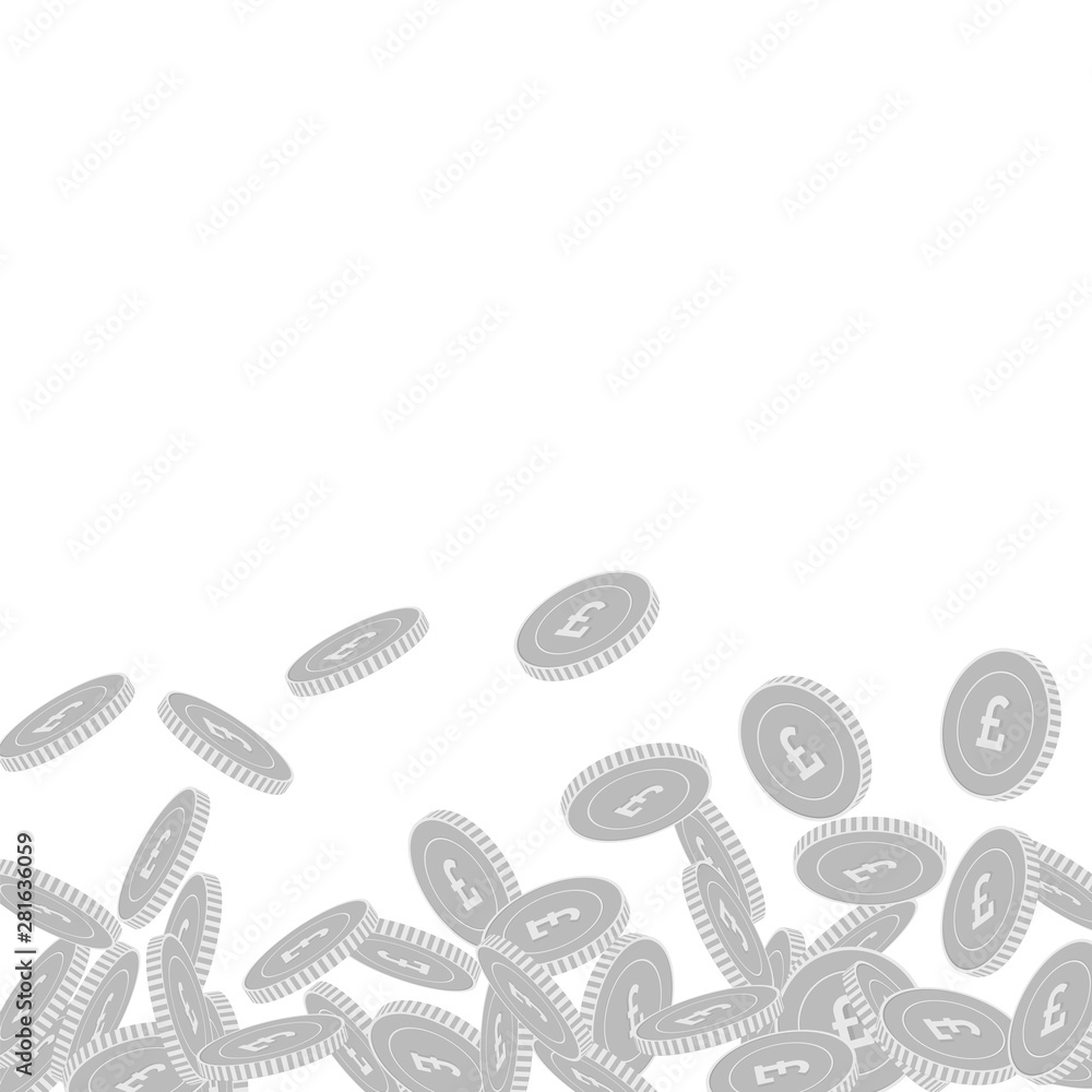 British pound coins falling. Scattered black and w British pound coins falling. Scattered black and w