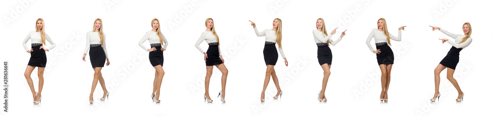 Pretty woman in black and white dress isolated on white Pretty woman in black and white dress isolated on white