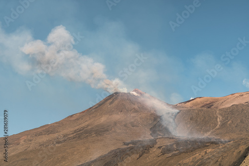The last Etna eruption at dawn, incredible natural phenomenon