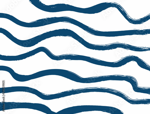 Horizontal pattern with wavy lines drawn by paint. Grunge, watercolor, sketch. Simple vector illustration.