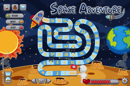 Boardgame template with astronaut on moon