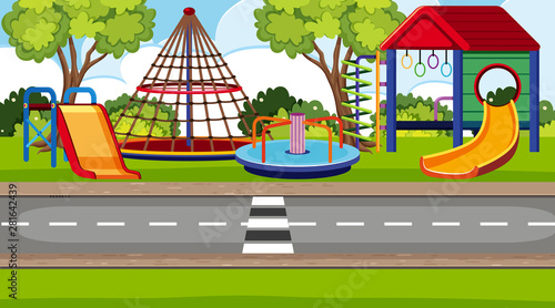 An outdoor scene with playground