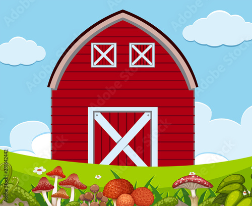 An outdoor scene with barn