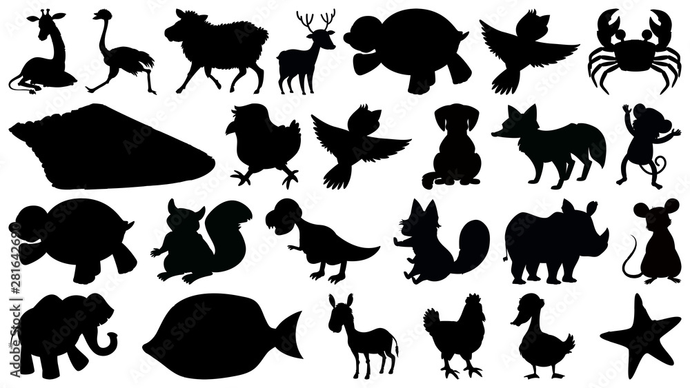 Naklejka premium Set of sihouette isolated objects theme - animals