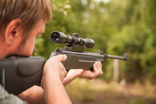 Obraz na plátně Concept of shooting, hunting close-up