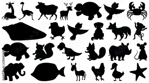 Set of sihouette isolated objects theme - animals