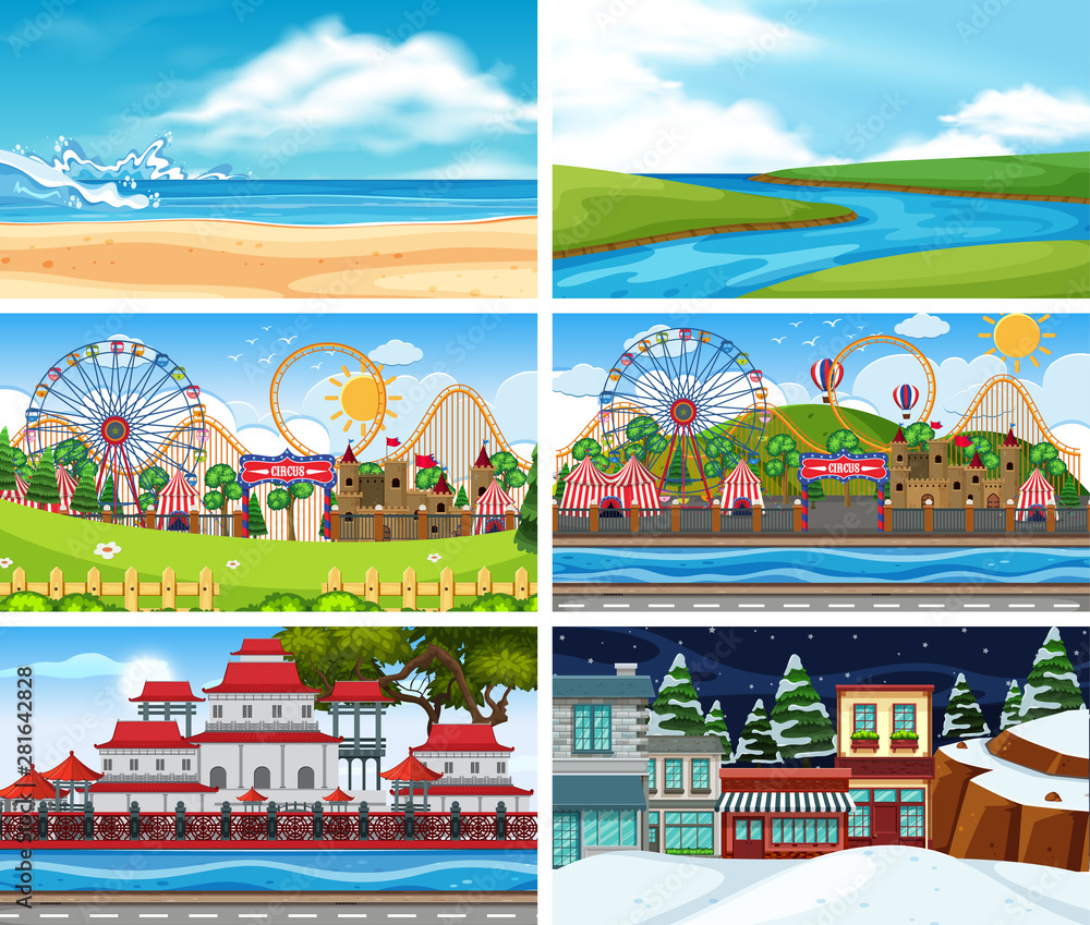 A set of outdoor scene including beach A set of outdoor scene including beach