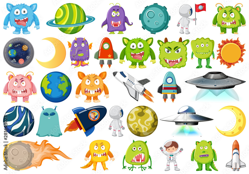 Fototapeta premium Set of isolated objects theme - space
