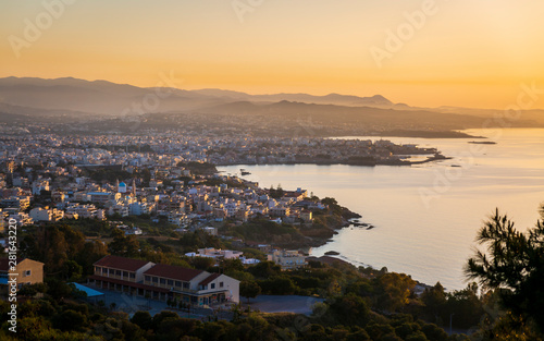 View of Chania from Venizelos Graves viewpoint at sunset