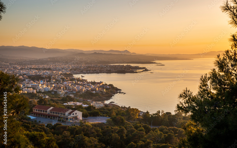 View of Chania from Venizelos Graves viewpoint at sunset