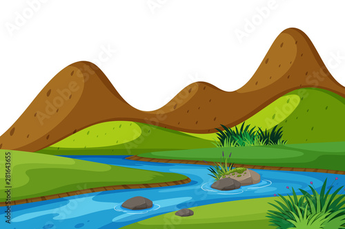 Scenery background of river and mountains