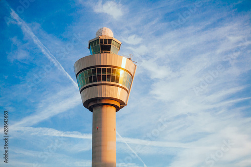 Obraz na plátně air traffic control tower in Schiphol airport Netherlands