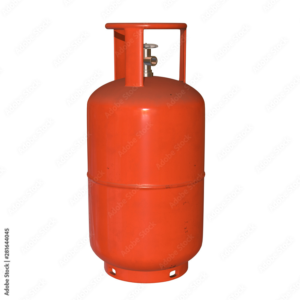 Gas cylinder lpg tank gas-bottle. Propane gas-cylinder balloon. Cylindrical container with liquefied compressed gases with high pressure and valves 3d render isolated on white background Gas cylinder lpg tank gas-bottle. Propane gas-cylinder balloon. Cylindrical container with liquefied compressed gases with high pressure and valves 3d render isolated on white background