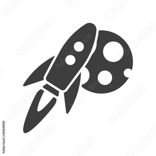 Icon rocket flies to the moon. Vector on white background