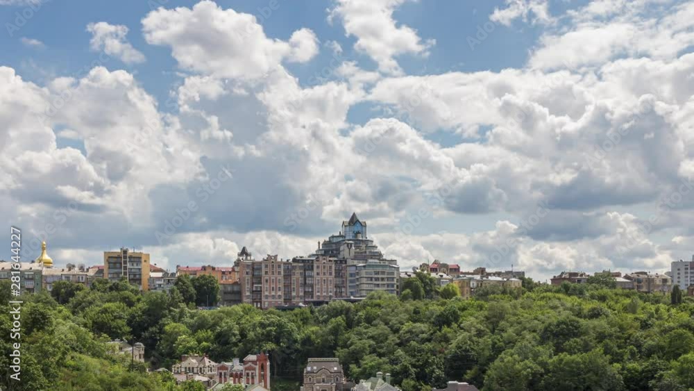 Vozdvyzhenka district the central part of Kyiv city, Ukraine, view from above. time lapse panoramic motion Vozdvyzhenka district the central part of Kyiv city, Ukraine, view from above. time lapse panoramic motion