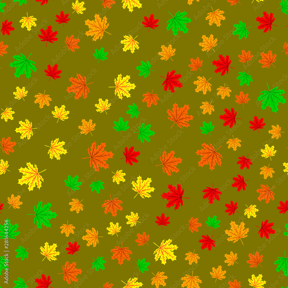 Autumn seamless leaf fall pattern with maple colorful leaves. Design for fall season posters, wrapping papers and holidays decorations. Vector