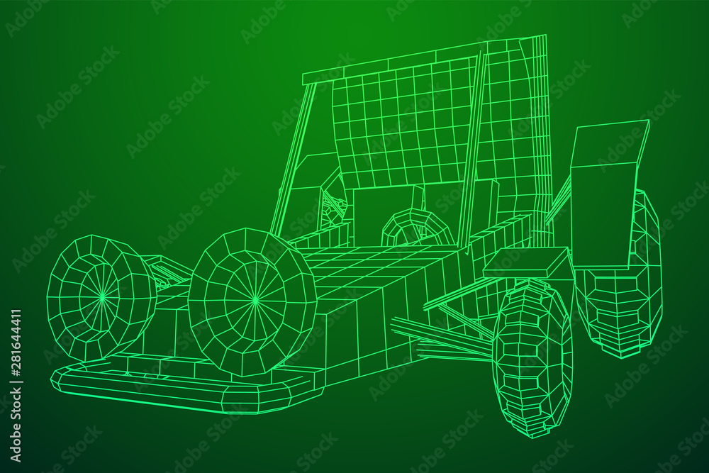 Off road dune buggy car. Terrain vehicle. Outdoor car racing, extreme sport concept. Wireframe low poly mesh vector illustration Off road dune buggy car. Terrain vehicle. Outdoor car racing, extreme sport concept. Wireframe low poly mesh vector illustration