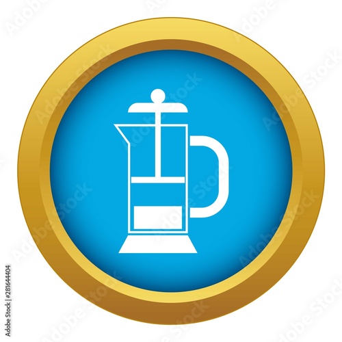 French press coffee maker icon blue vector isolated on white background for any design