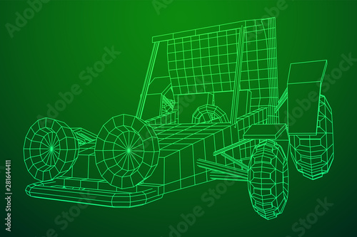 Off road dune buggy car. Terrain vehicle. Outdoor car racing, extreme sport concept. Wireframe low poly mesh vector illustration