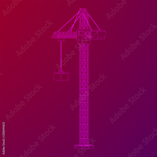 Tower construction building crane. Wireframe low poly mesh vector illustration