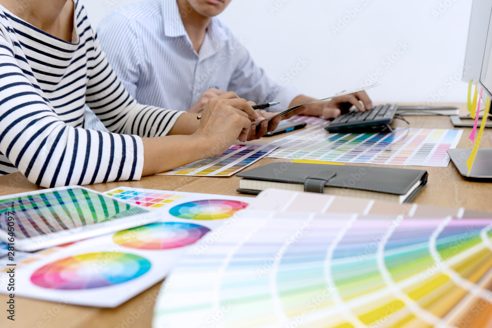 Team work for graphic design working Team work for graphic design working