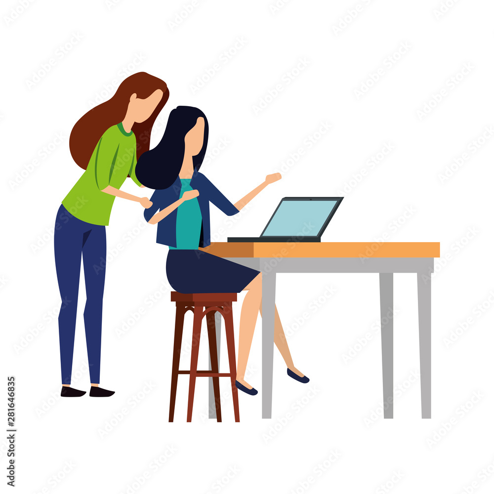 elegant businesswomen working with laptop