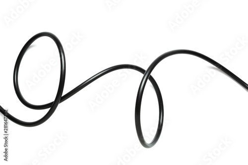 A Black wire cable isolated on a white background abstraction.