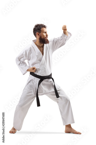 Man in kimono practicing martial arts