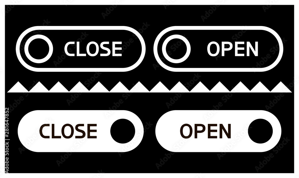 Open-Close Icon. Informational text poster - flat, black and white image. Open-Close Icon. Informational text poster - flat, black and white image.