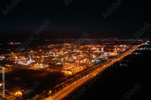 Night aerial photo of an industrial cityscape