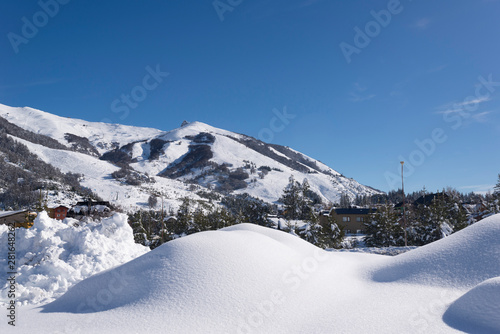 Panoramic view of ski center, San Carlos de Bariloche, Patagonia, Argentina. Cathedral Hill. 