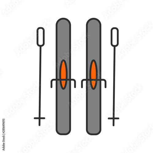 flat icon ski and ski poles vector illustration